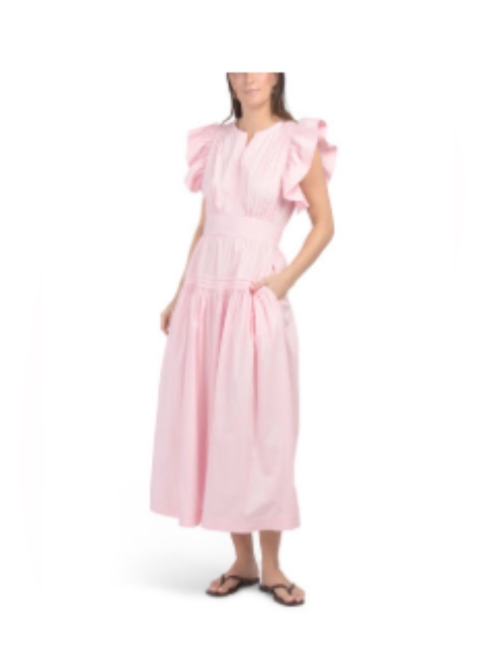 Léa Poplin Light Pink Puff-Sleeve Maxi Dress with Smocked Waist